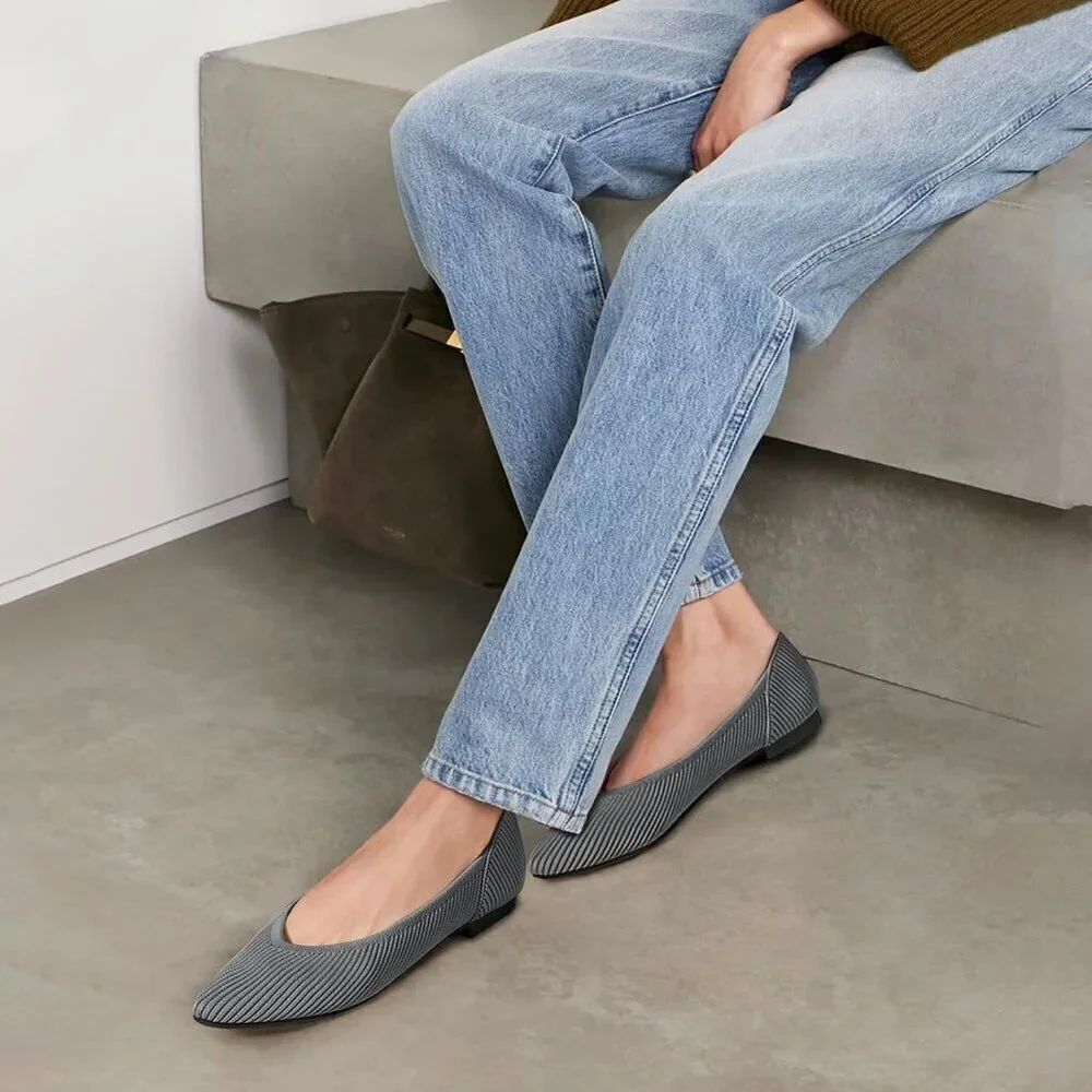 Women's Flats Shoes Pointed Toe Ballet Comfortable Dressy Slip On Flat Grey